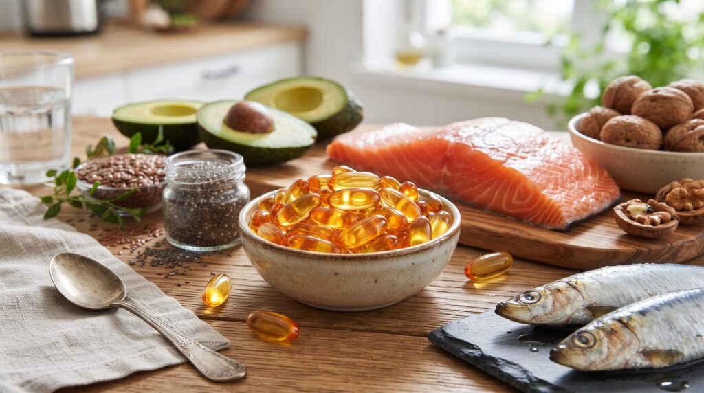 Cápsulas de omega-3, uno de los nutrientes que ayudan a la producción de lágrima