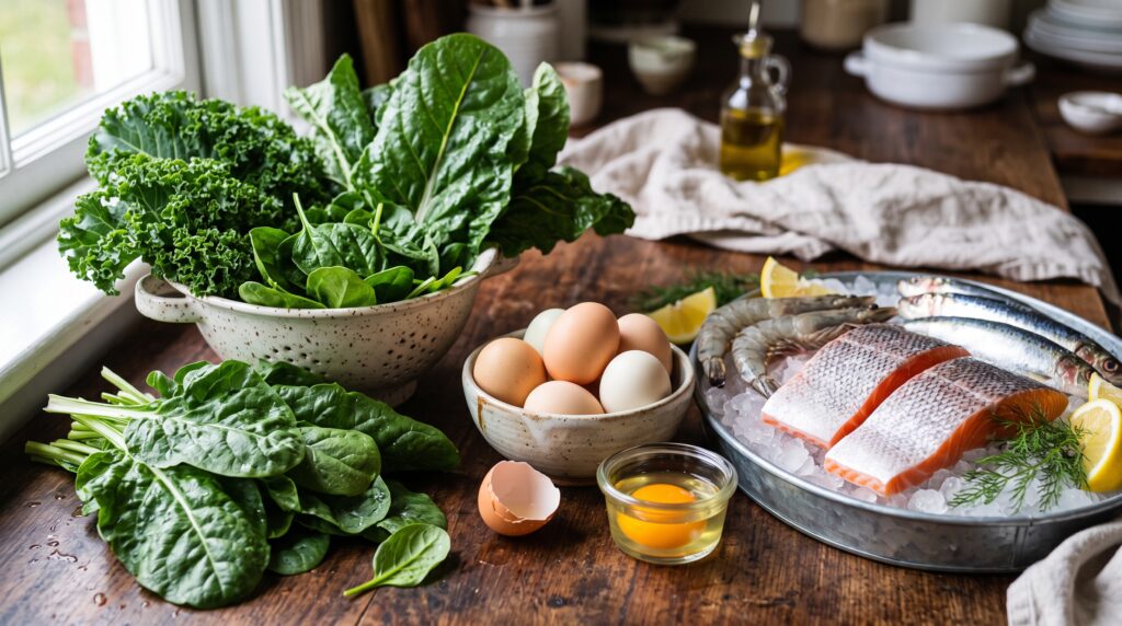Verduras de hoja verde, huevo y mariscos, fuentes reales de luteína y zinc de Oculax