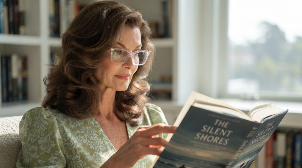 Mujer mayor leyendo con lentes de lectura, cómoda y sin esfuerzo visual