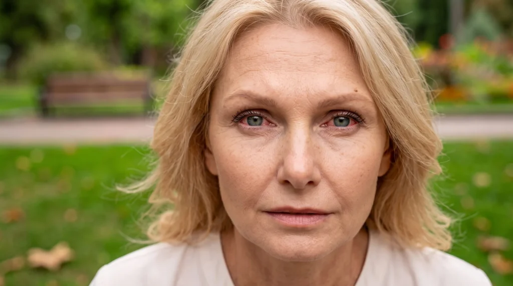 Mujer mayor con síntomas de ojos secos
